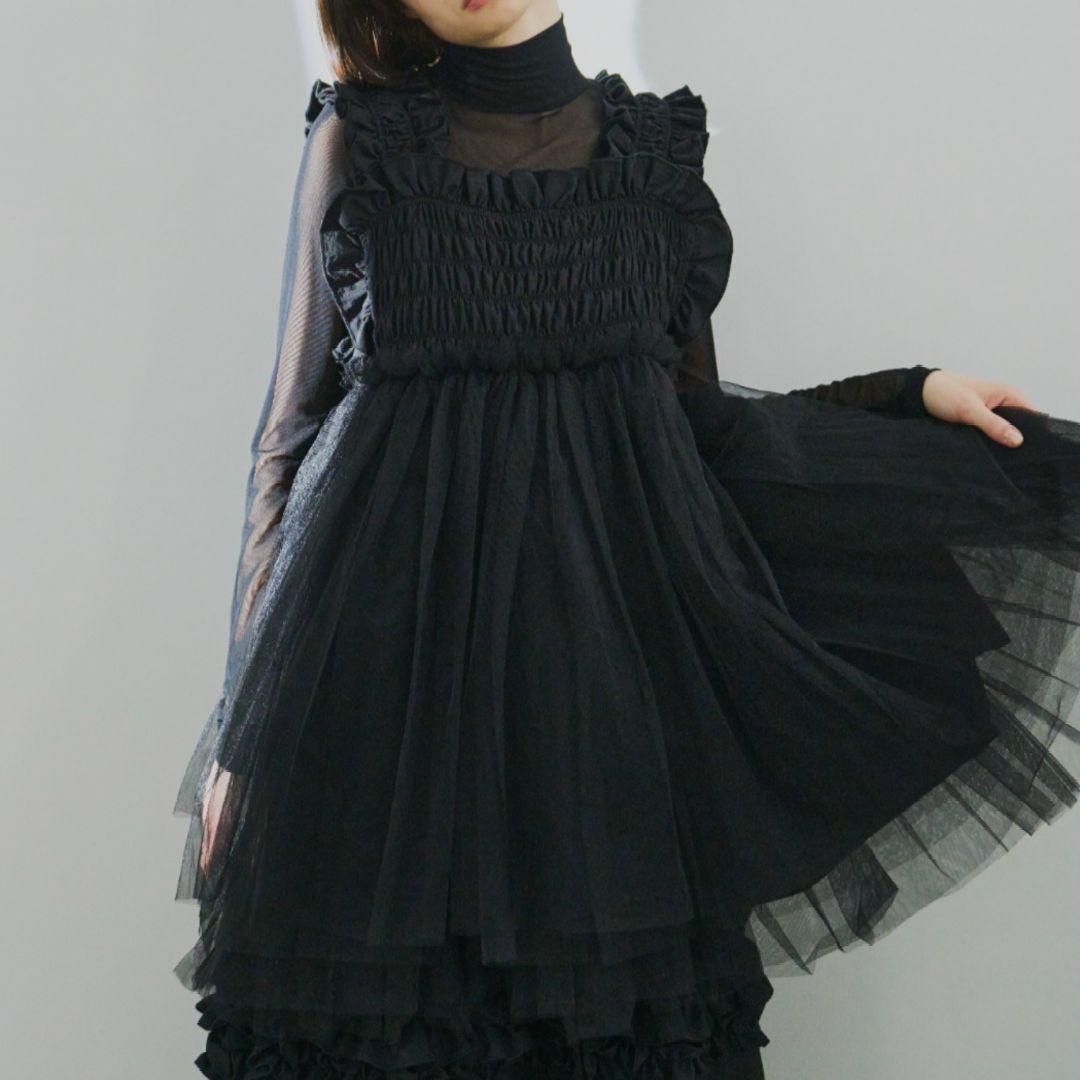 PERNA　チュールギャザーキャミソール　ブラック