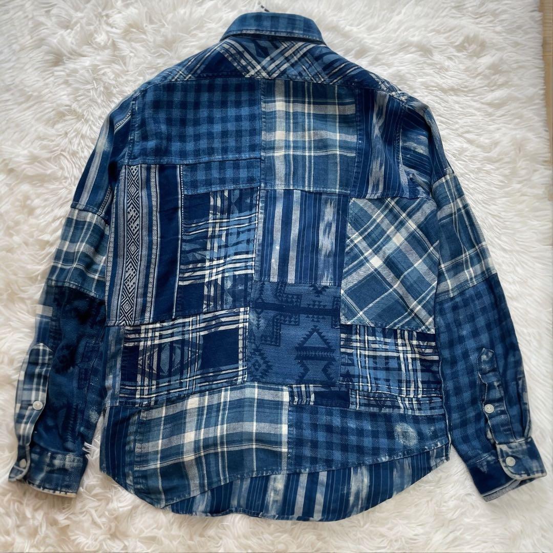 希少 ポロ ラルフローレン パッチワーク シャツ M インディゴ　ブルー 長袖