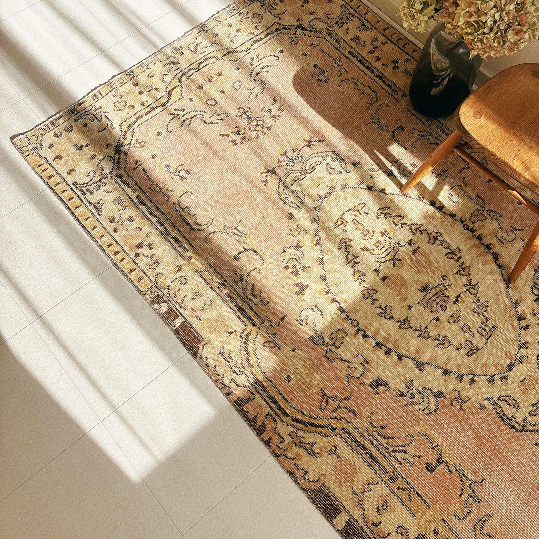 トルコ　ヴィンテージ ラグ　ピンク　ベージュ　ブラウン