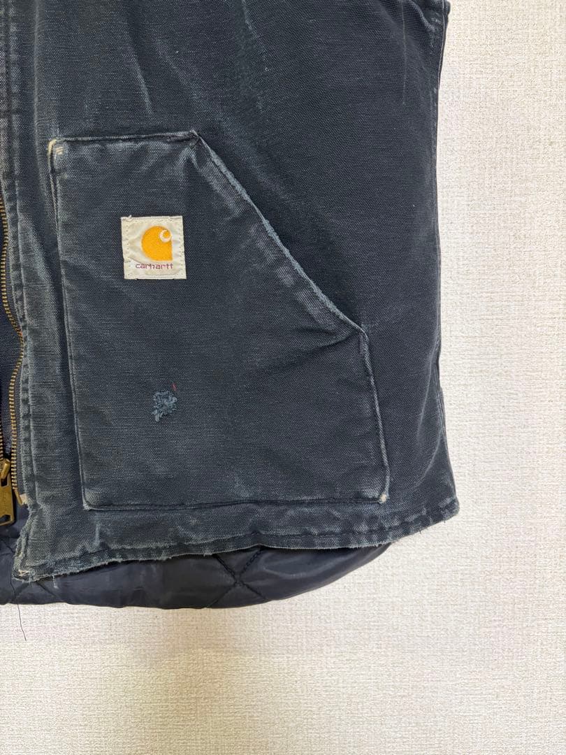 古着 USA製 カーハート ダックベスト ジャケット 腰ゴム　ネイビー　ブラック