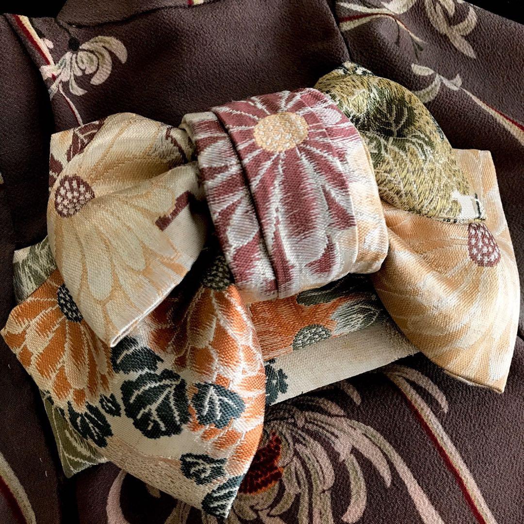 ＊ 市松人形 15号 縮緬 アンティーク 着物 帯 ＊ 菊