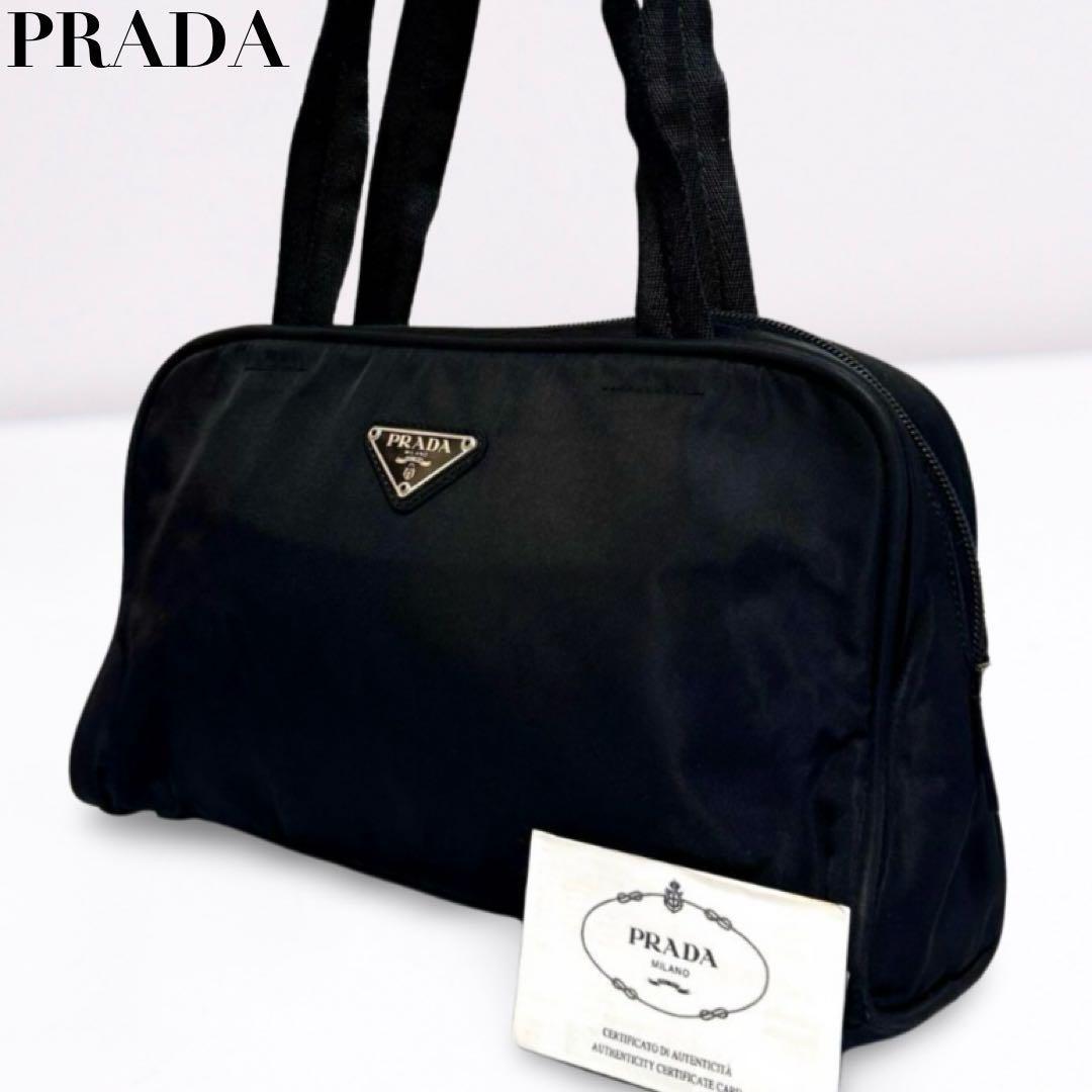 【正規品】PRADA プラダ ミニボストン ハンドバッグ ナイロン 黒 三角ロゴ