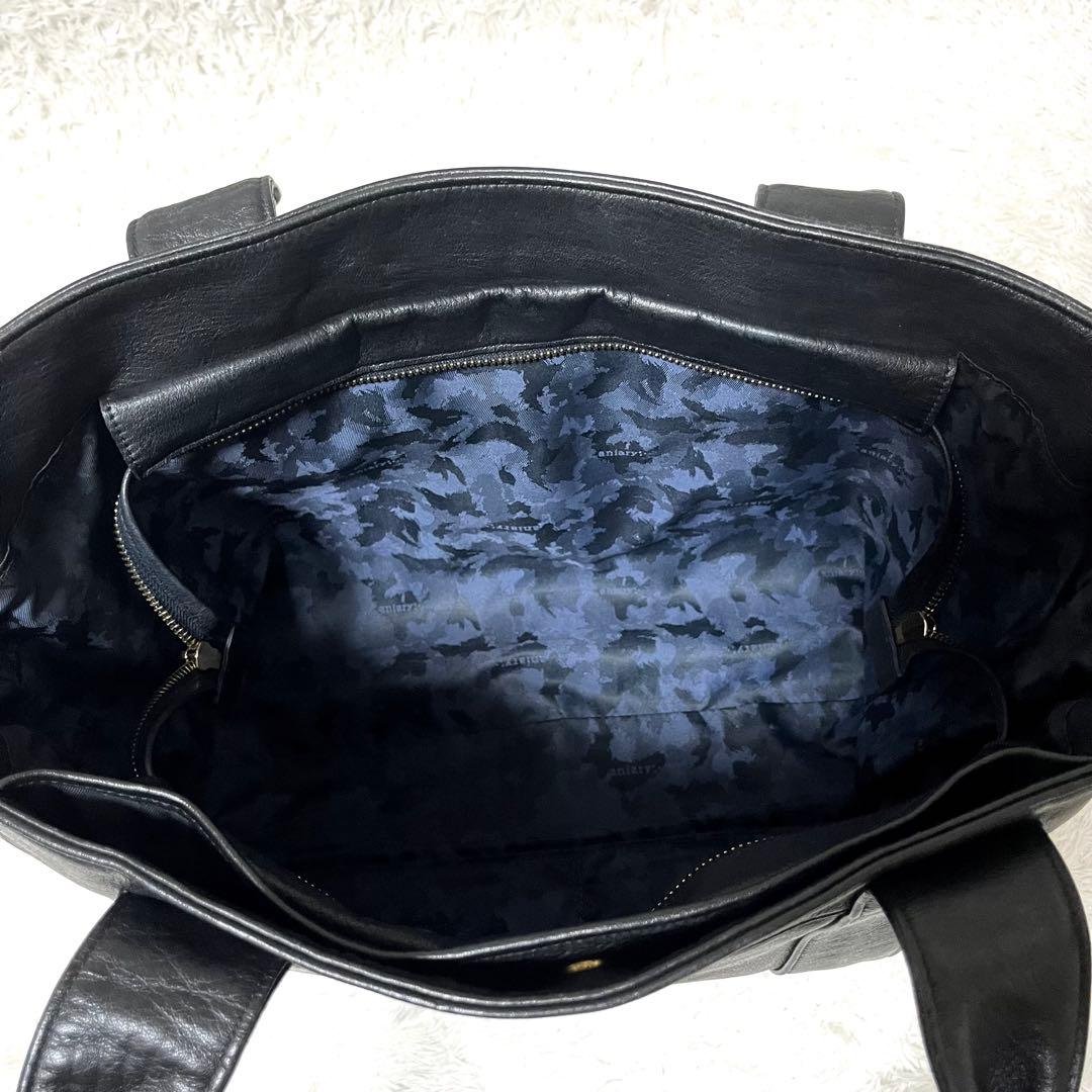 ✨美品✨アニアリ レザー トートバッグ ビジネスバッグ カモフラ 黒 A4可