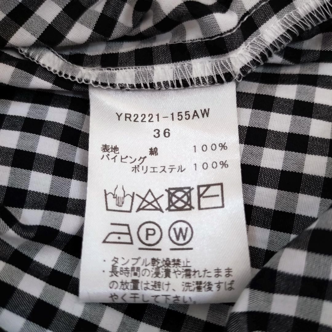 ヨリ Yori ギャザースリーブ ギンガムチェックブラウス ボウタイ リボン