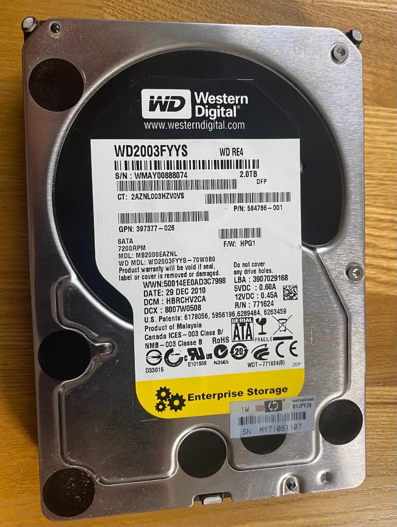 2TB HDD×4台 全台正常 0データ書き込み済み WD RE4 / HGST