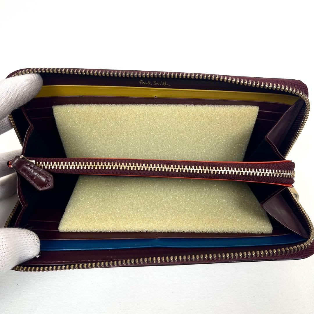 ポールスミス　長財布　マルチカラー　ラウンドファスナー　ロゴプリント　レザー