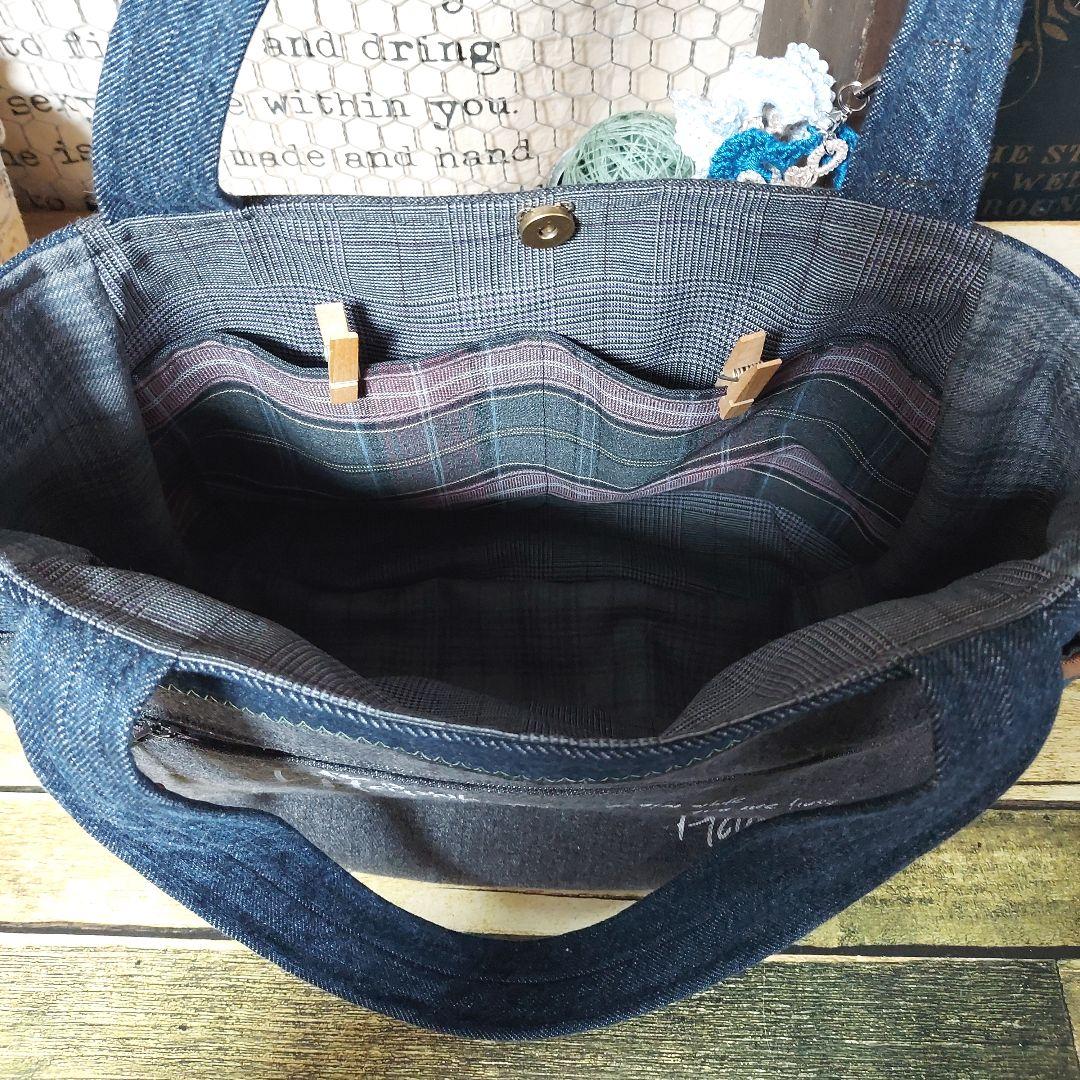 刺繍デニムバック　No.667　デニムリメイク　チューリップバック　刺繍バック
