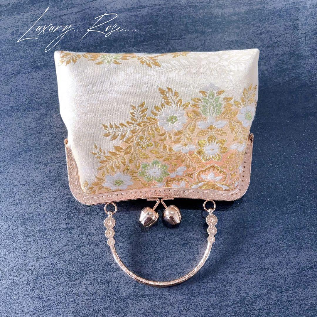 1月新作！若葉の息吹♡優しいゴールド真珠箔ヨーロッパの意匠♡高級帯地バッグ