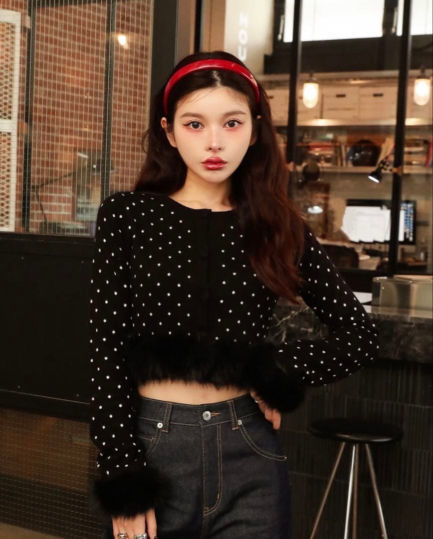 Darich ドットジャガードフェザーニットトップス BLK