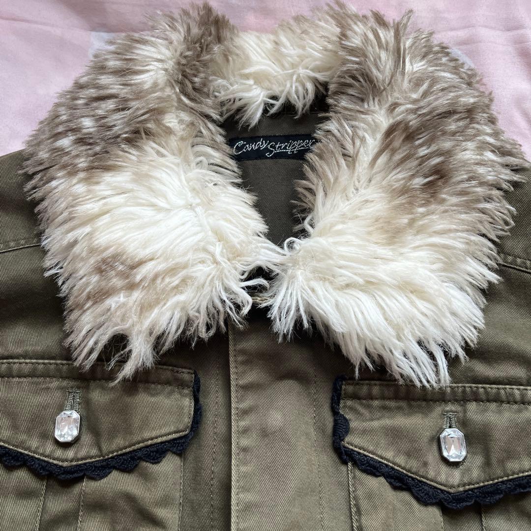 当時物 ファー付レース刺繍ジャケット 平成ギャルy2kグランジパンク星スタッズ