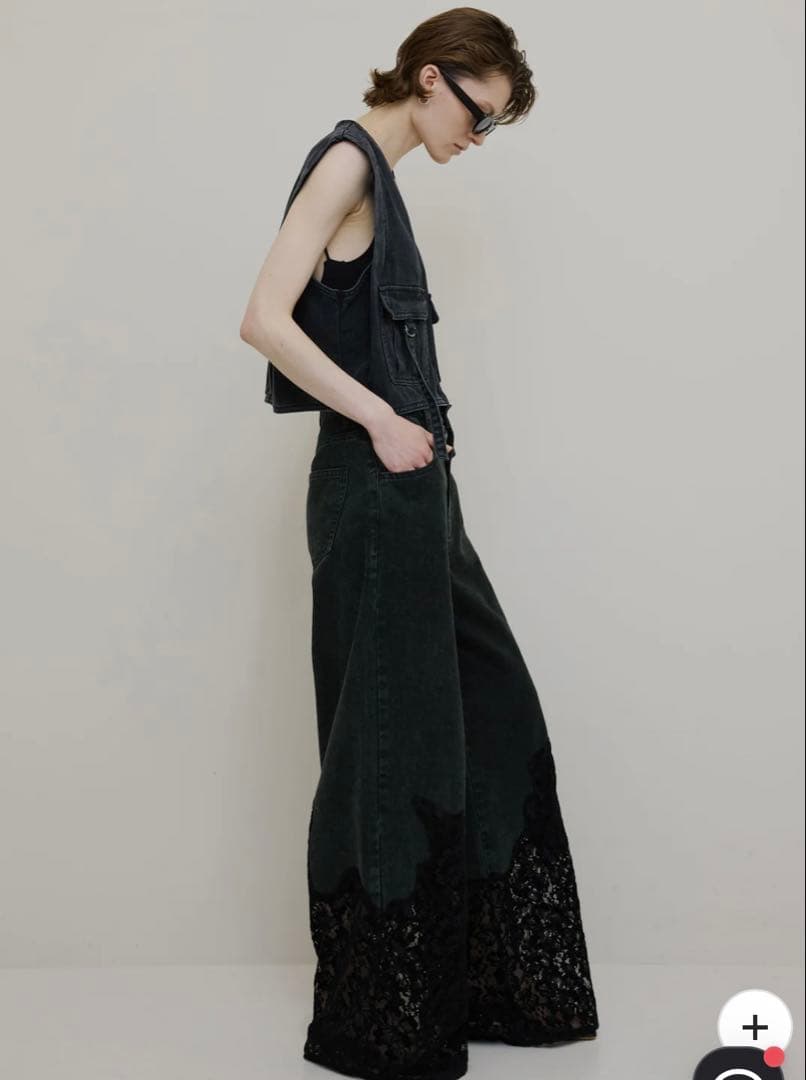 LACE DOCKING FADE DENIM PANTS　26インチ　ブラック