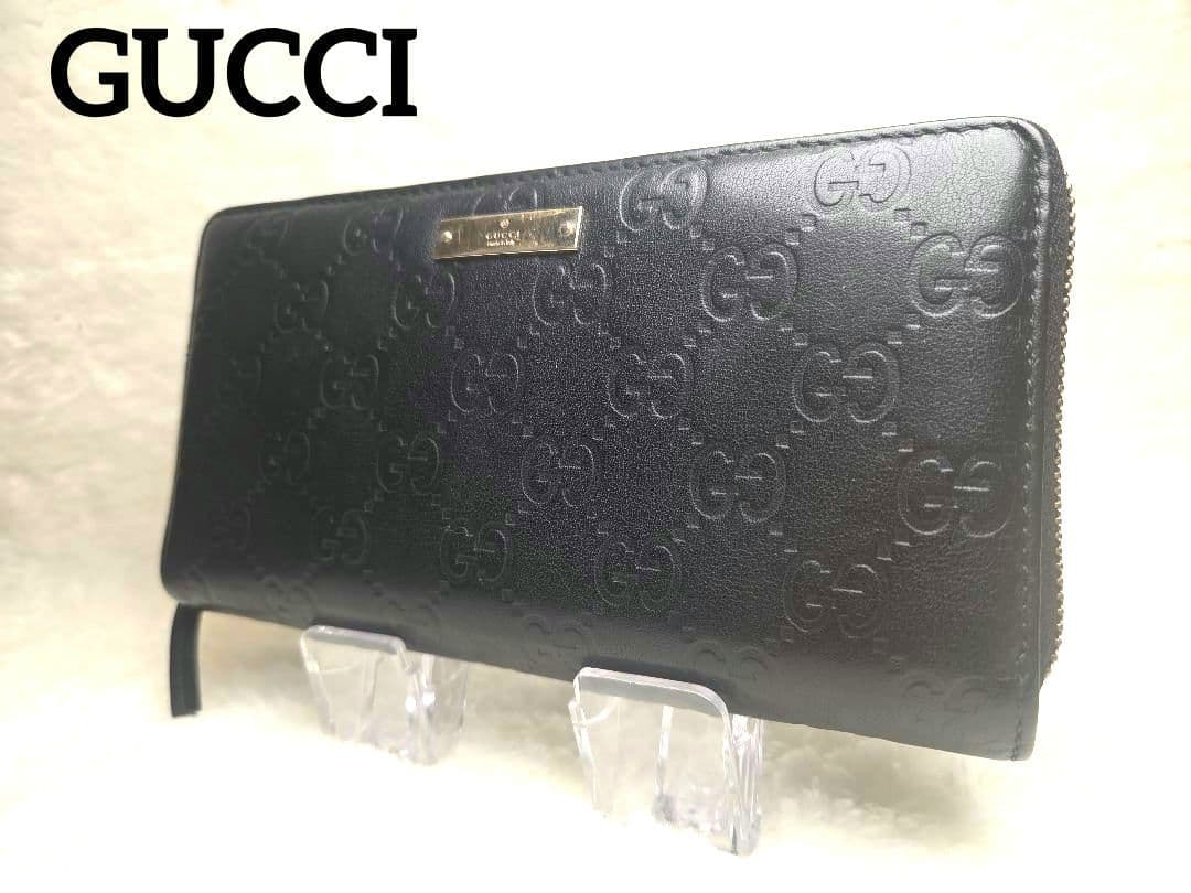 GUCCI ブラック 長財布 ラウンドファスナー　GGパターン
