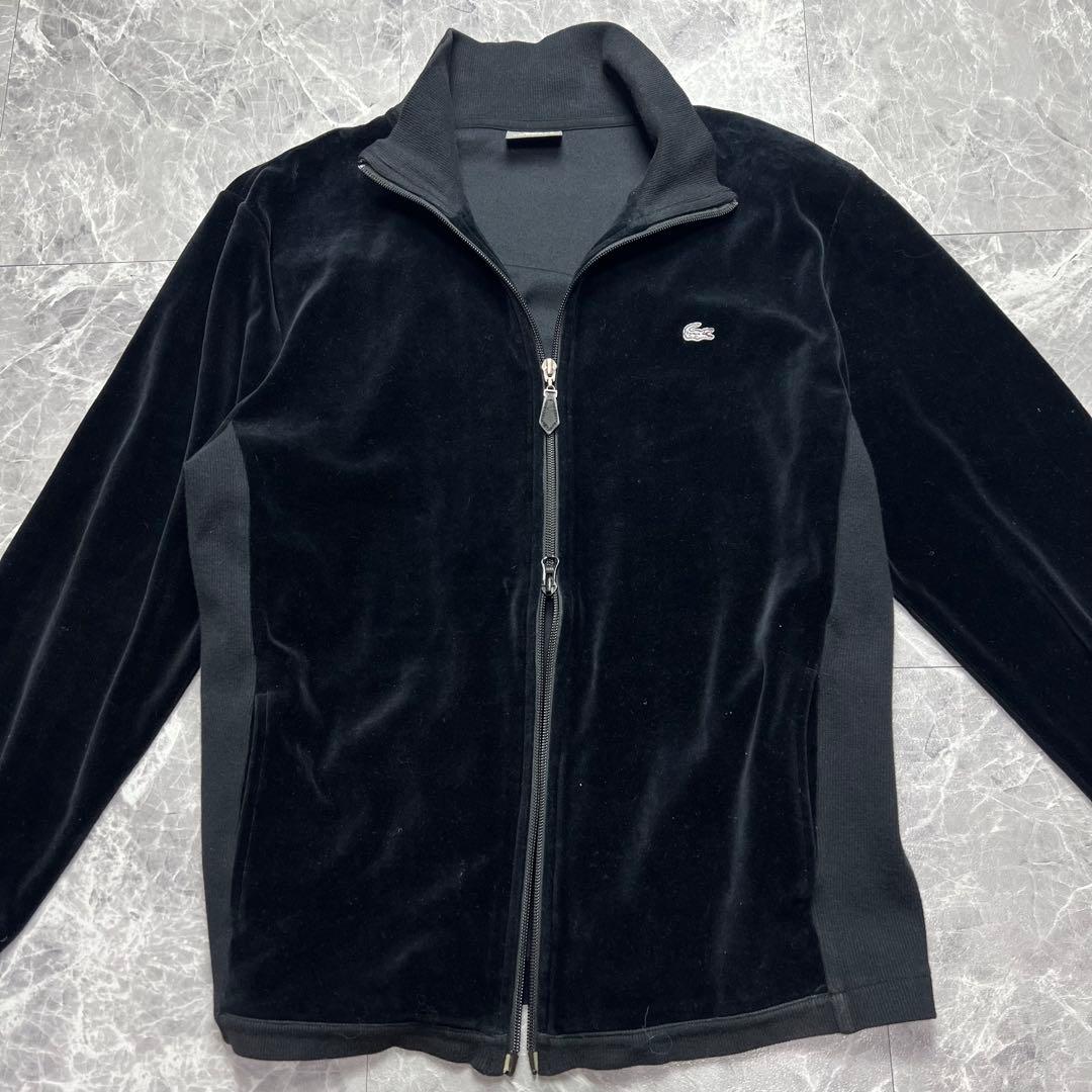 美品　ラコステ　ベロア　トラックジャケット　ダブルジップ　ロゴ　ジャージ　黒　L