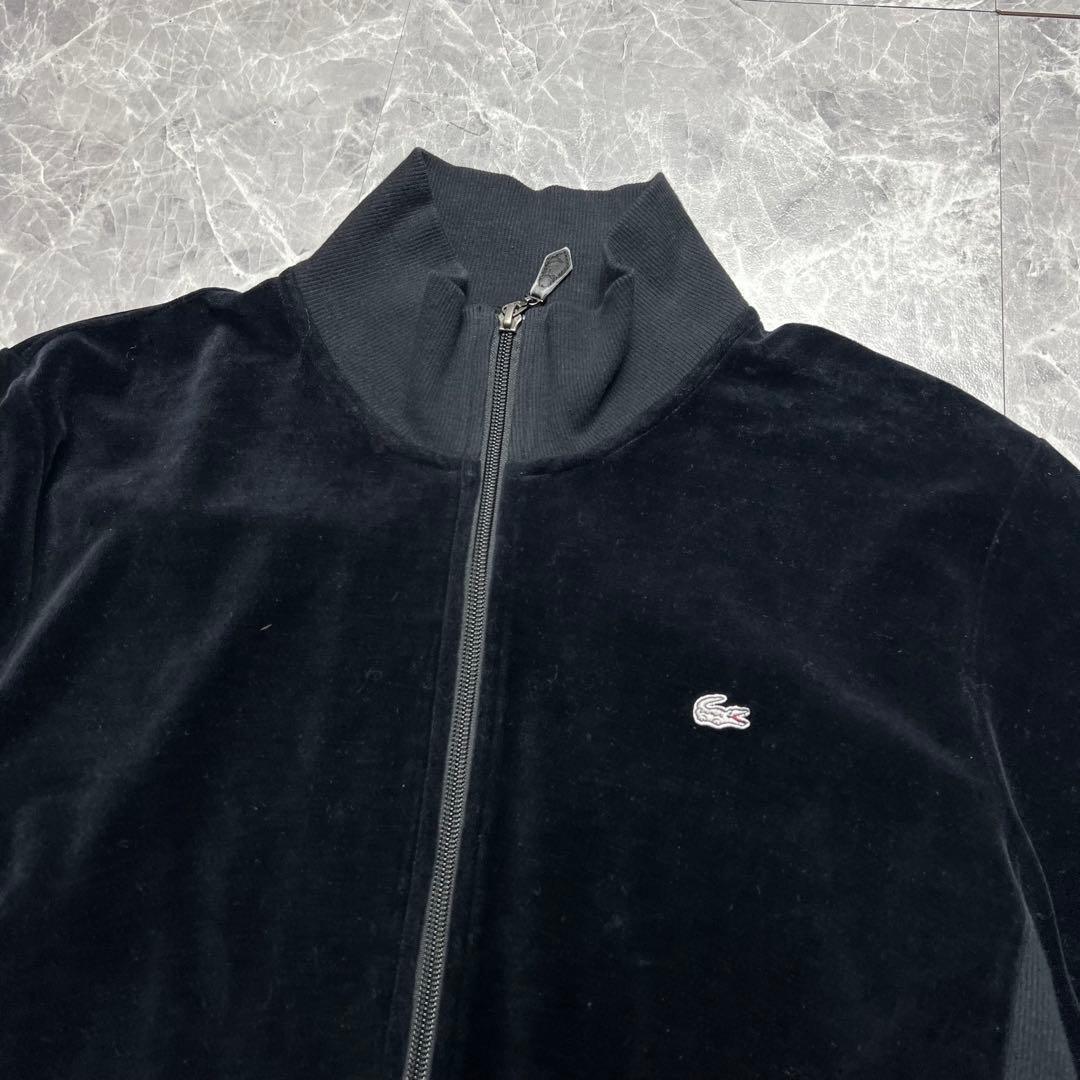 美品　ラコステ　ベロア　トラックジャケット　ダブルジップ　ロゴ　ジャージ　黒　L