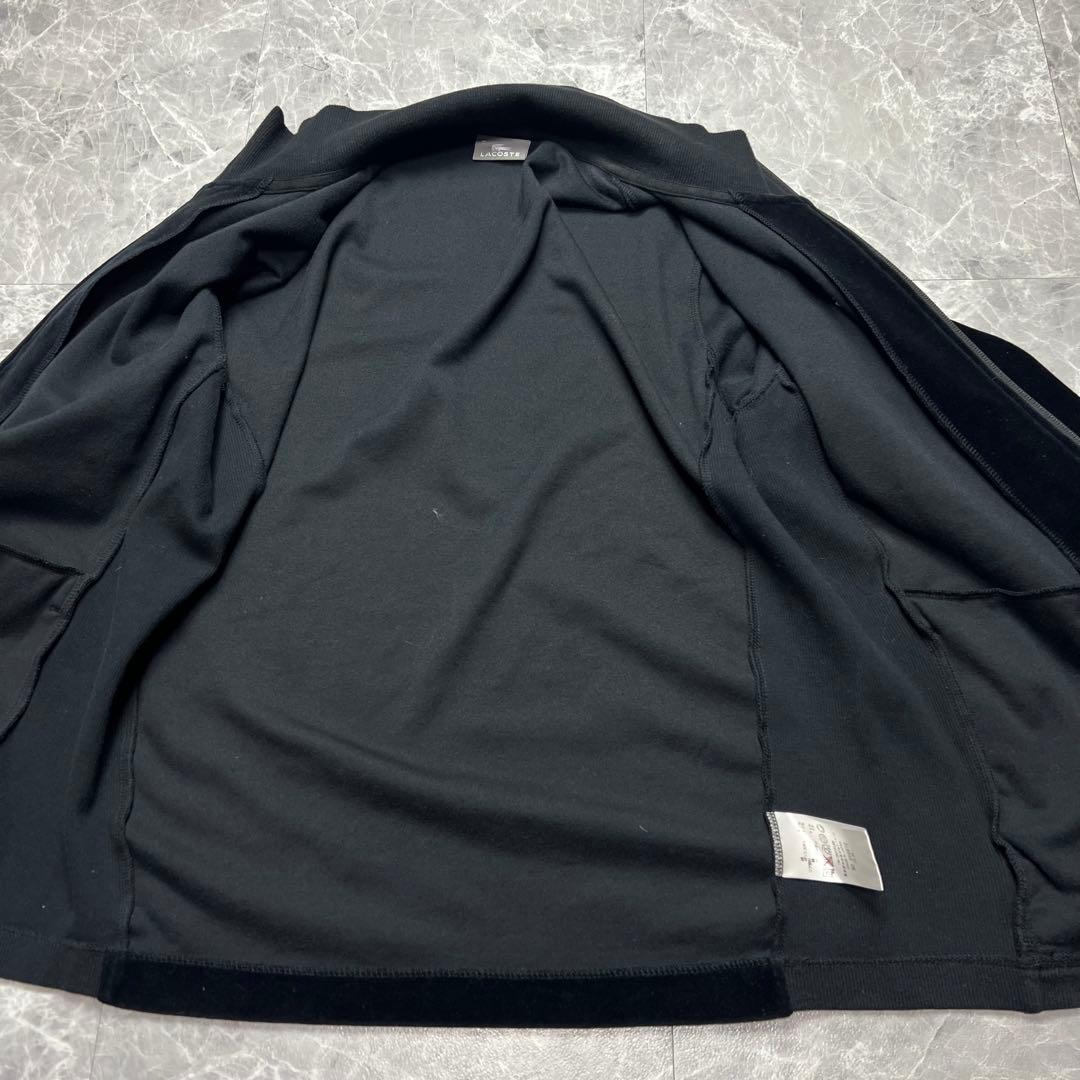 美品　ラコステ　ベロア　トラックジャケット　ダブルジップ　ロゴ　ジャージ　黒　L