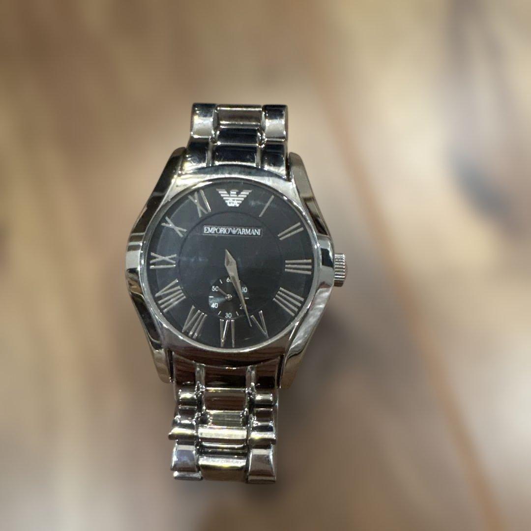 【美品】EMPORIO ARMANI クォーツ時計 シルバー ブラック