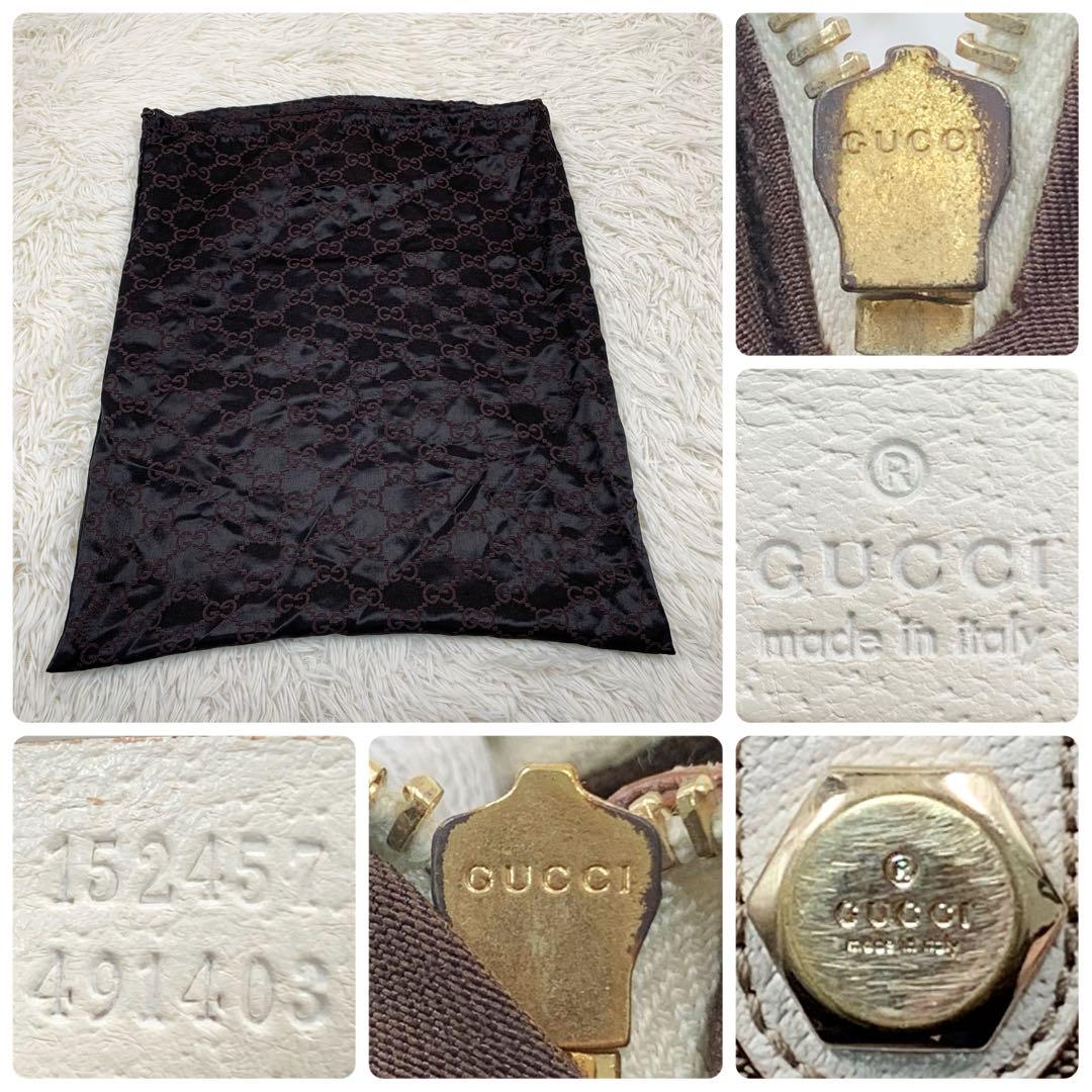 【✨美品✨】グッチ ミニボストンバッグ GGキャンバス レザー ホワイト 保存袋