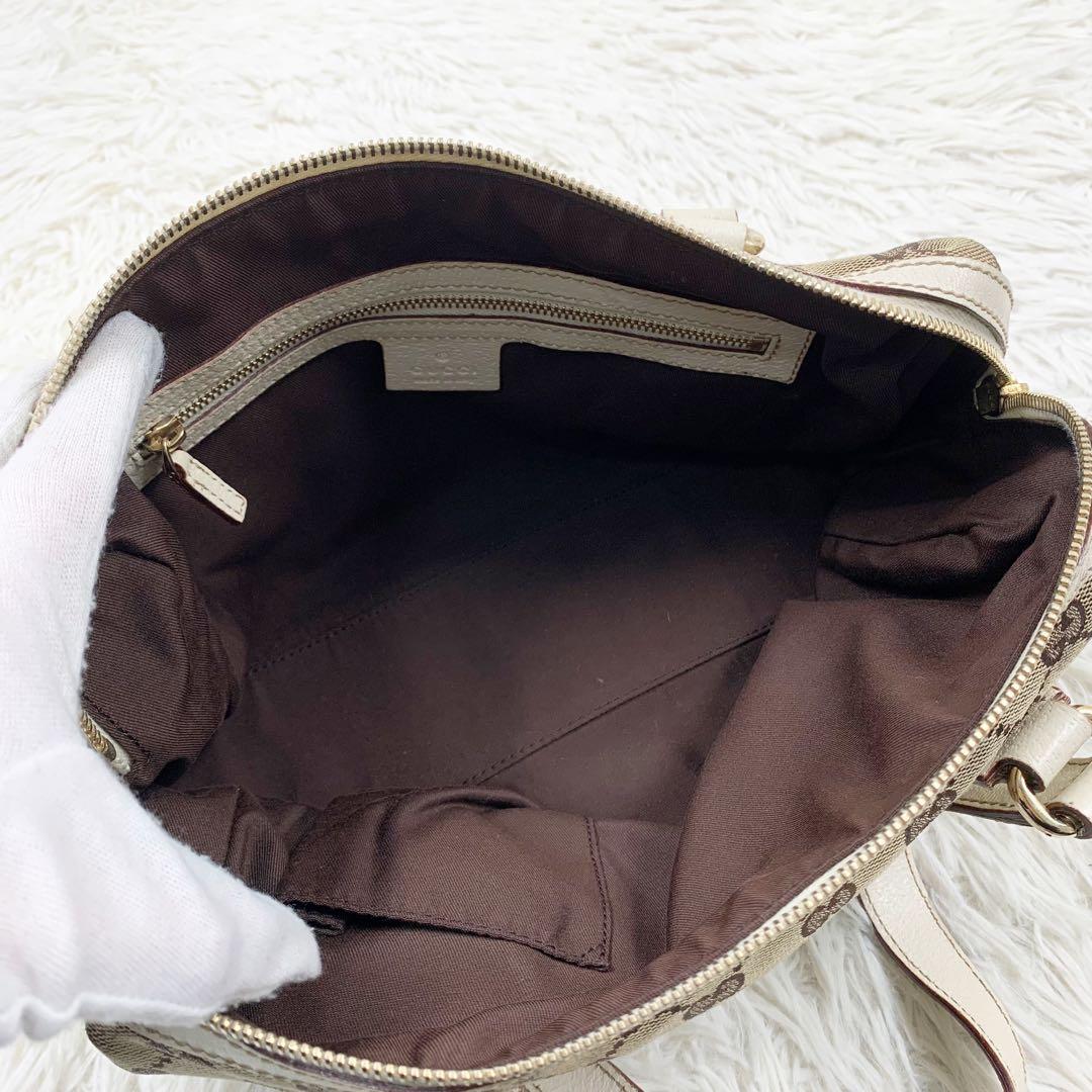 【✨美品✨】グッチ ミニボストンバッグ GGキャンバス レザー ホワイト 保存袋