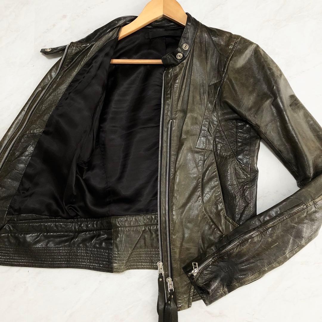 【希少】 EKAM 変形 ライダースジャケット ダブルジップ カーキ S