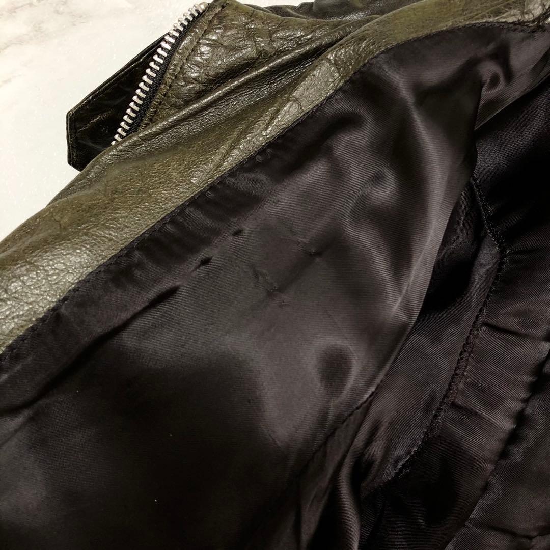 【希少】 EKAM 変形 ライダースジャケット ダブルジップ カーキ S