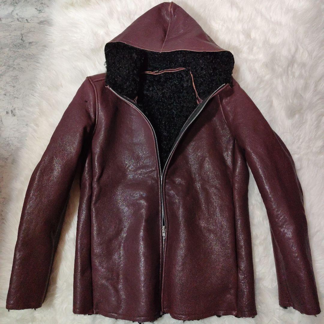 雪 　NOID.ラムレザーベジタブルフーデッドリバーシブルブルゾンサイズ３