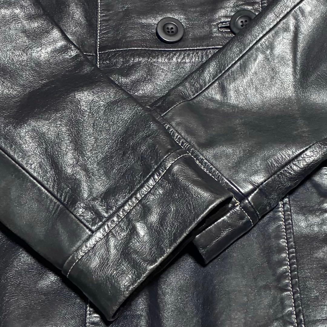 希少　ラルフローレン　レザージャケット　ネイビー　ダブル　山羊革　Mサイズ