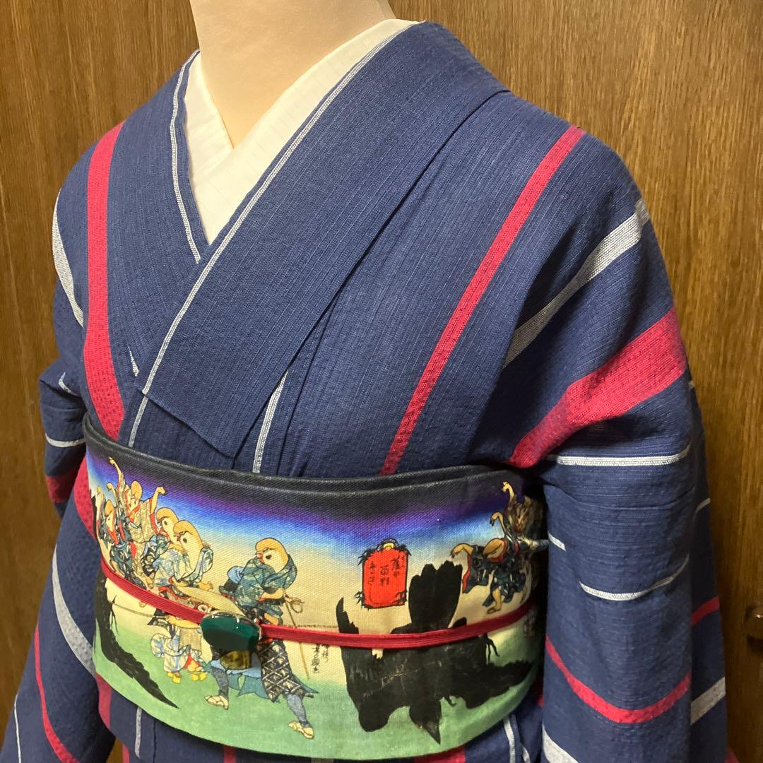 しじら　阿波しじら　しじら織　浴衣　夏着物　洗える着物　単衣　着丈155 裄67