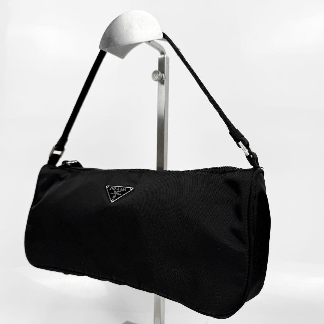 【美品】PRADA プラダ アクセサリーポーチ ハンドバッグ 肩掛け 黒 白タグ