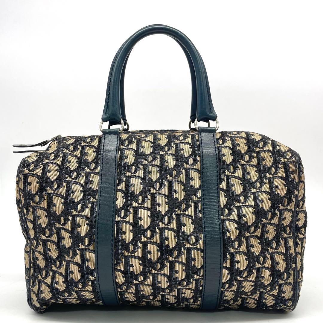 ディオール ミニボストンバッグ ハンド トロッター キャンバス レザー ネイビー