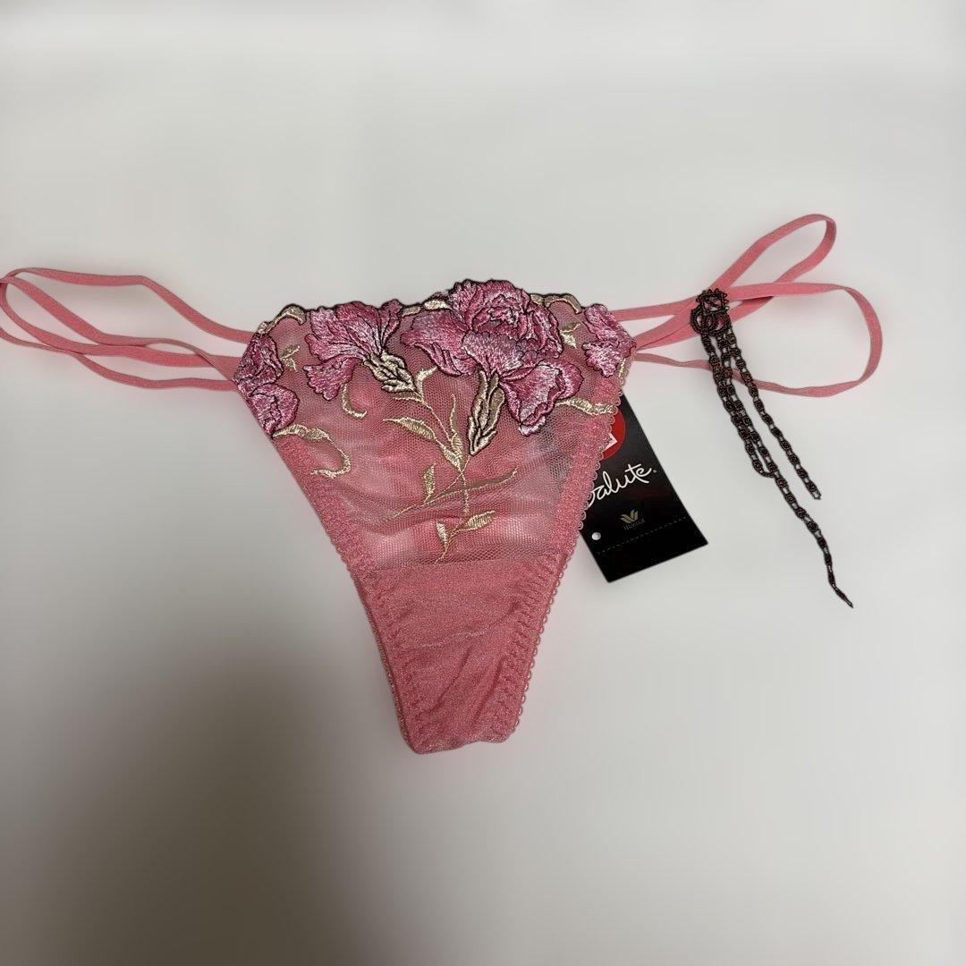 サルートピンク 花柄刺繍 ブラジャーショーツガーターセットC80/M