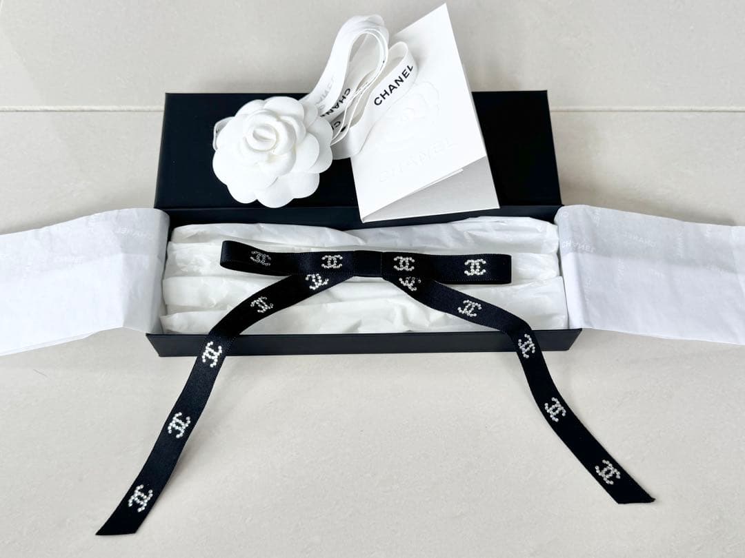 シャネル 25B ボウ バレッタ リボン ココマーク 黒