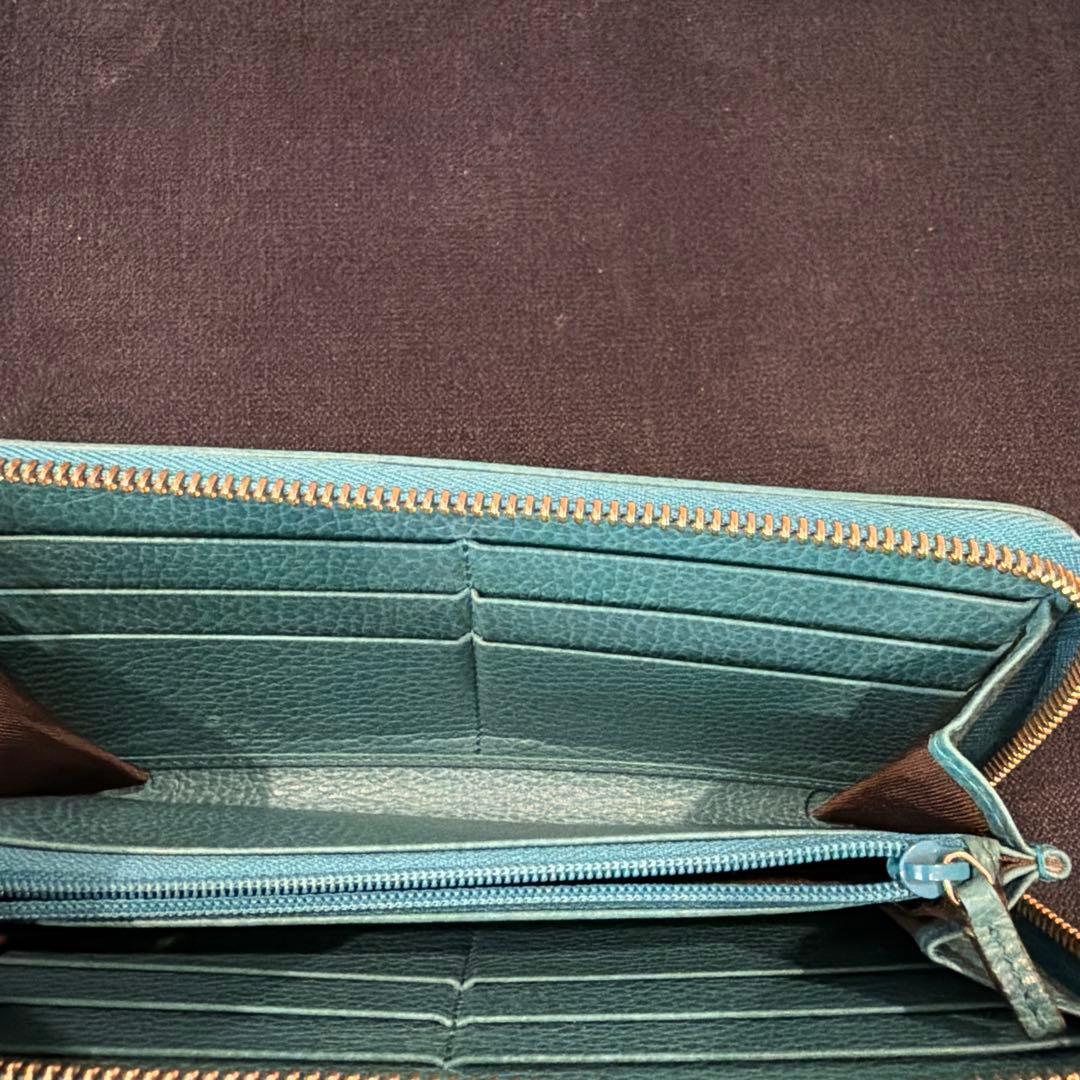 グッチ 長財布 GG キャンバス ターコイズブルー ラウンドファスナー