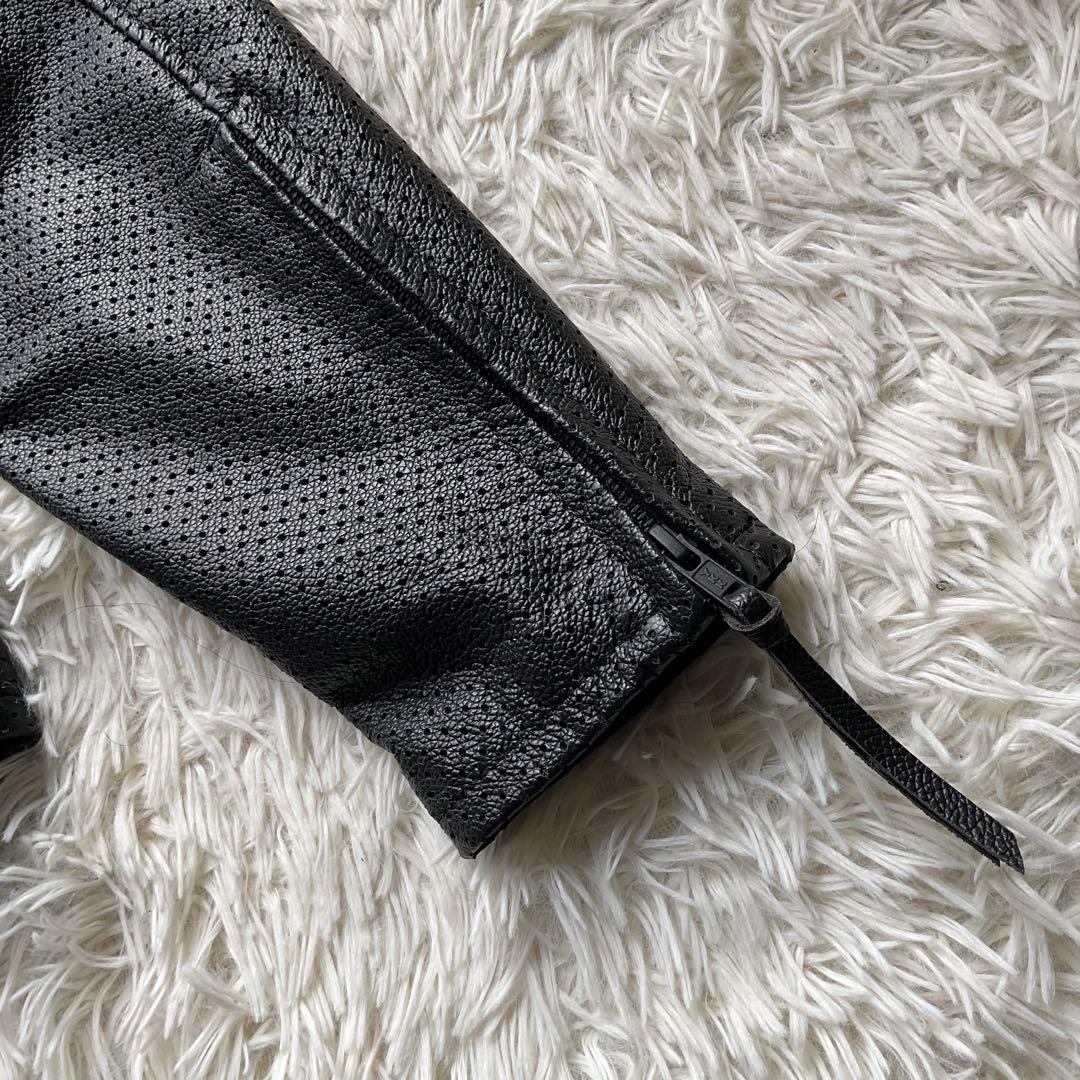 美品✨カドヤ　パンチング　レザージャケット　シングルライダース　3L ブラック