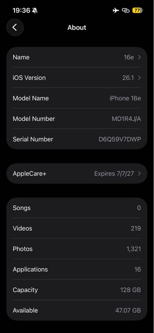 美品 Apple iPhone 16e 2024年販売 ホワイト 128GB