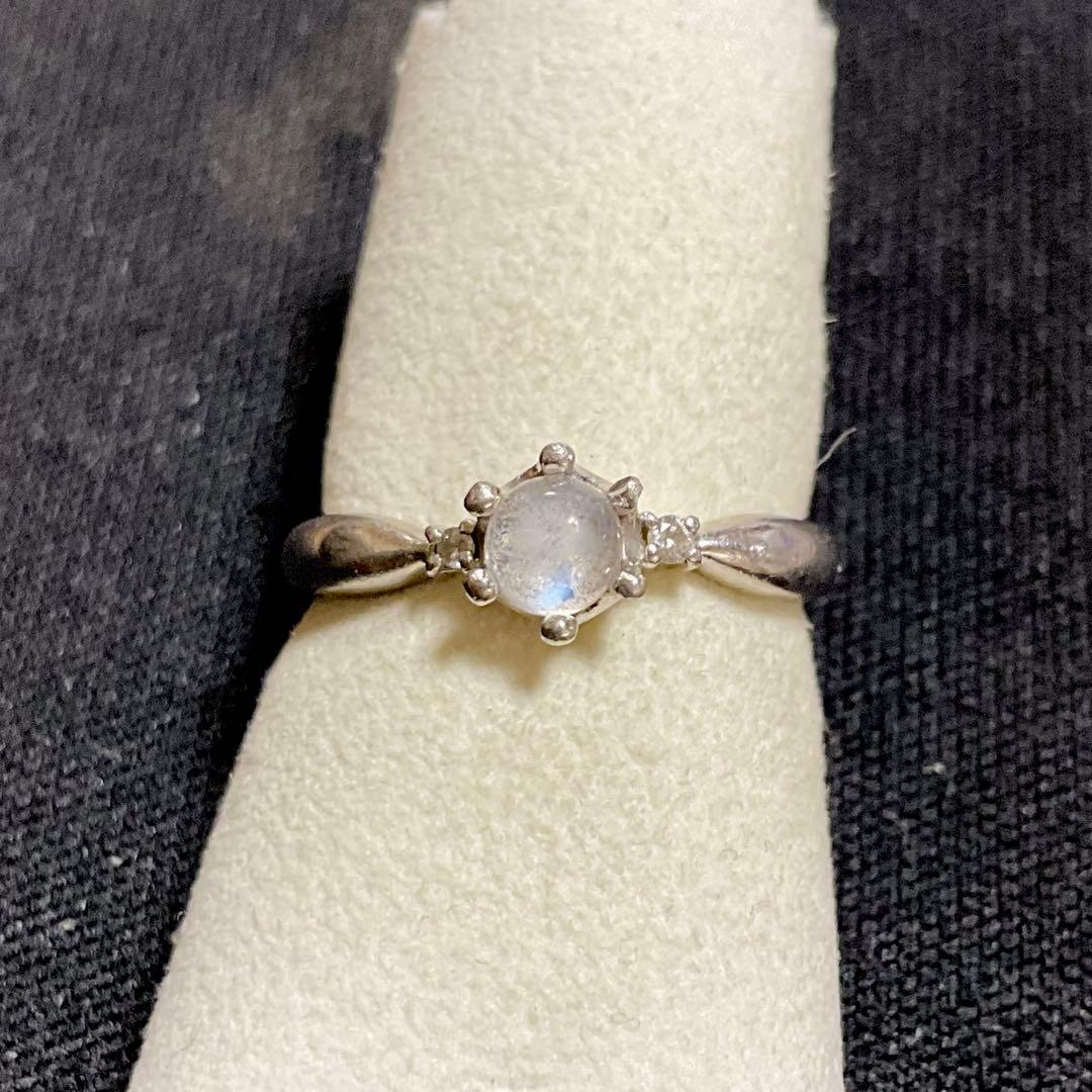 プラチナPt900　ムーンストーン　ダイヤモンド0.02カラット　8号　リング