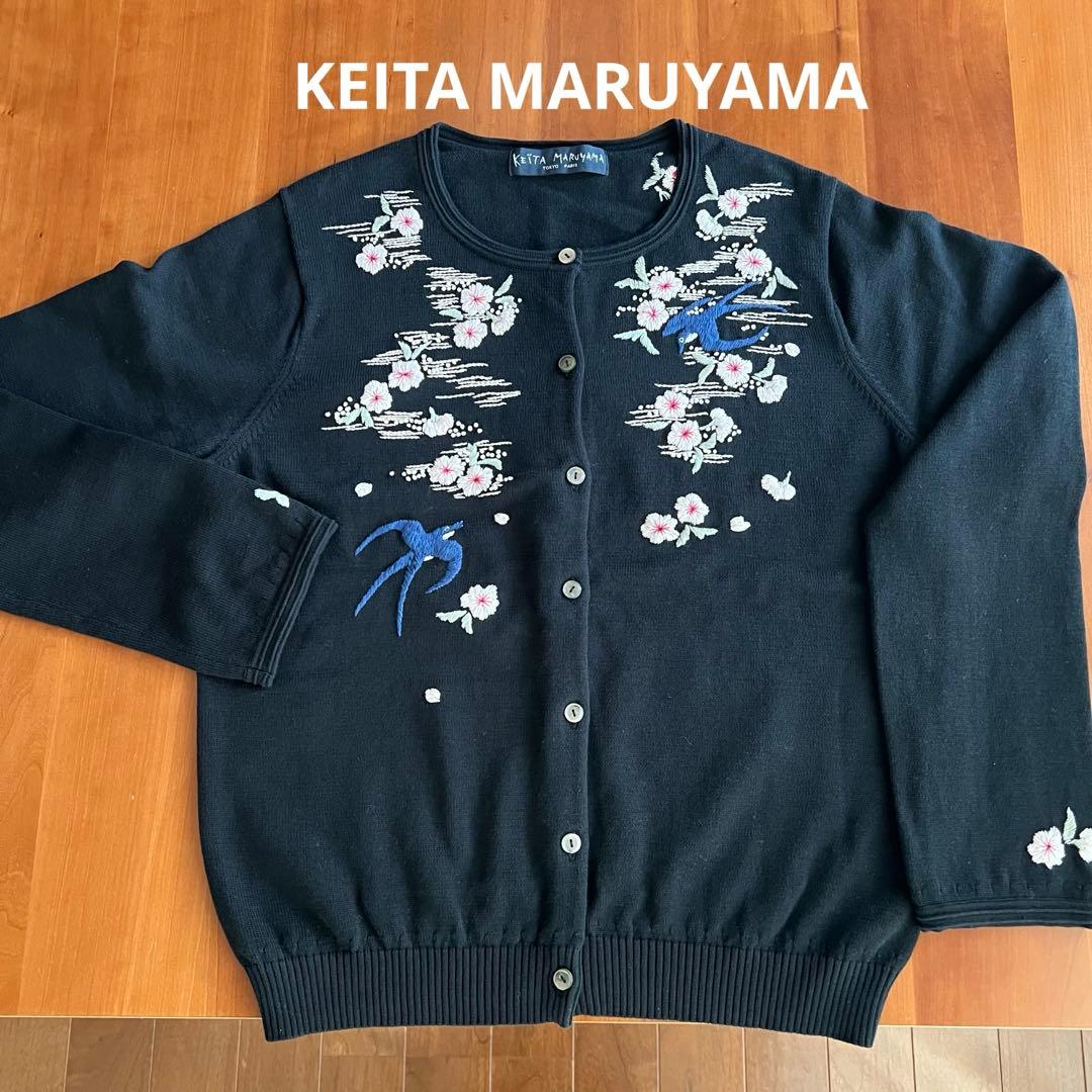 ケイタマルヤマ　桜刺繍　カーディガン　ブラック
