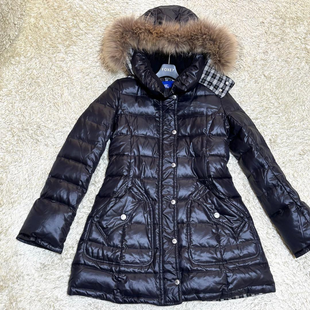 バーバリーブルーレーベル　キルティング　ダウンジャケット　タヌキファー　Mサイズ