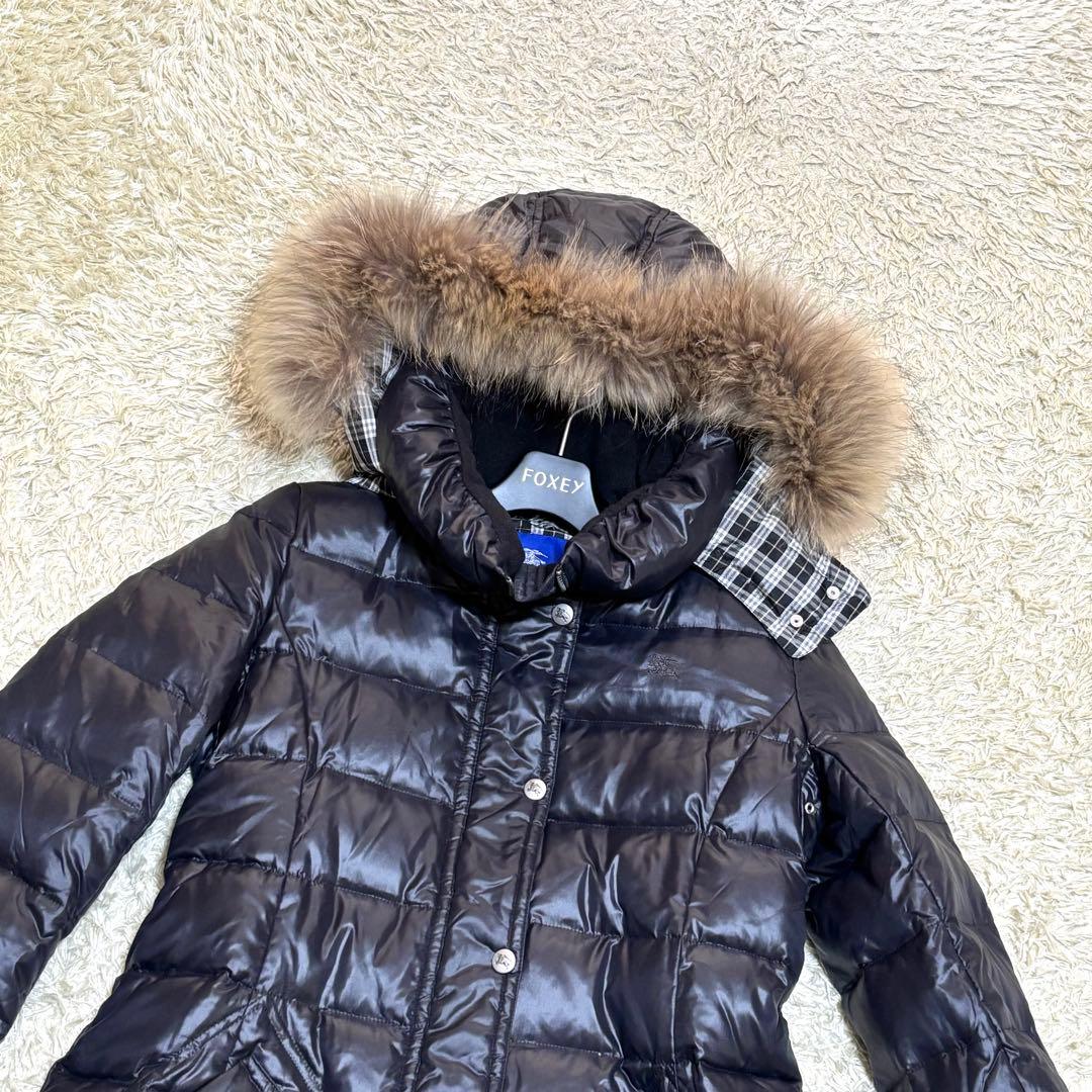 バーバリーブルーレーベル　キルティング　ダウンジャケット　タヌキファー　Mサイズ