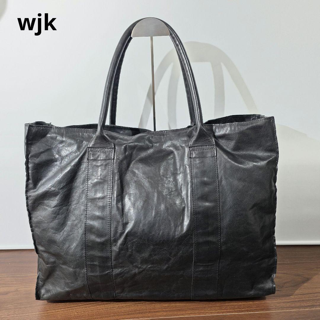 wjk レザー 大容量 軽量 トートバッグ 黒 ブラック