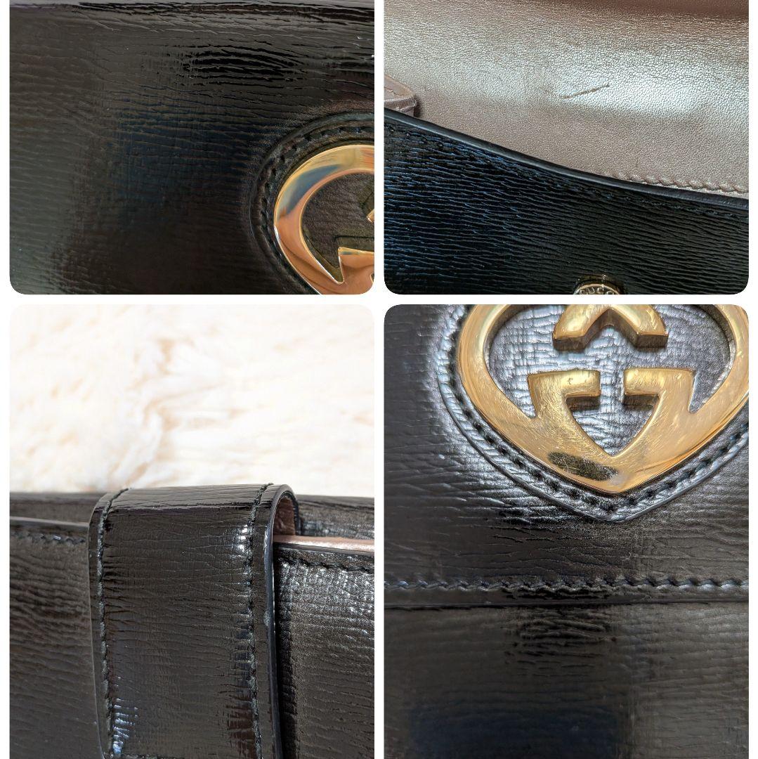 美品✨️グッチ 二つ折り財布 ラブリーハート レザー ブラック ピンク Wホック