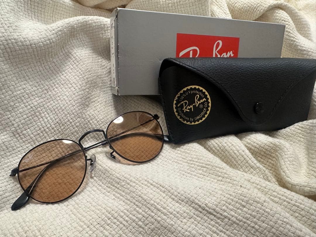 Ray-Ban ラウンドサングラス ブラウンレンズ、外箱、純正ケース付き