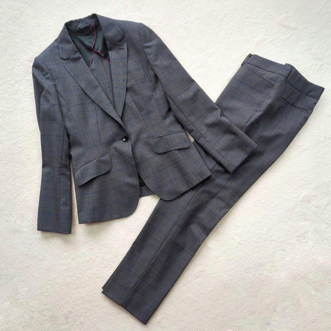 美品☆ HILTON Super 110 グレー チェック柄 パンツスーツ L