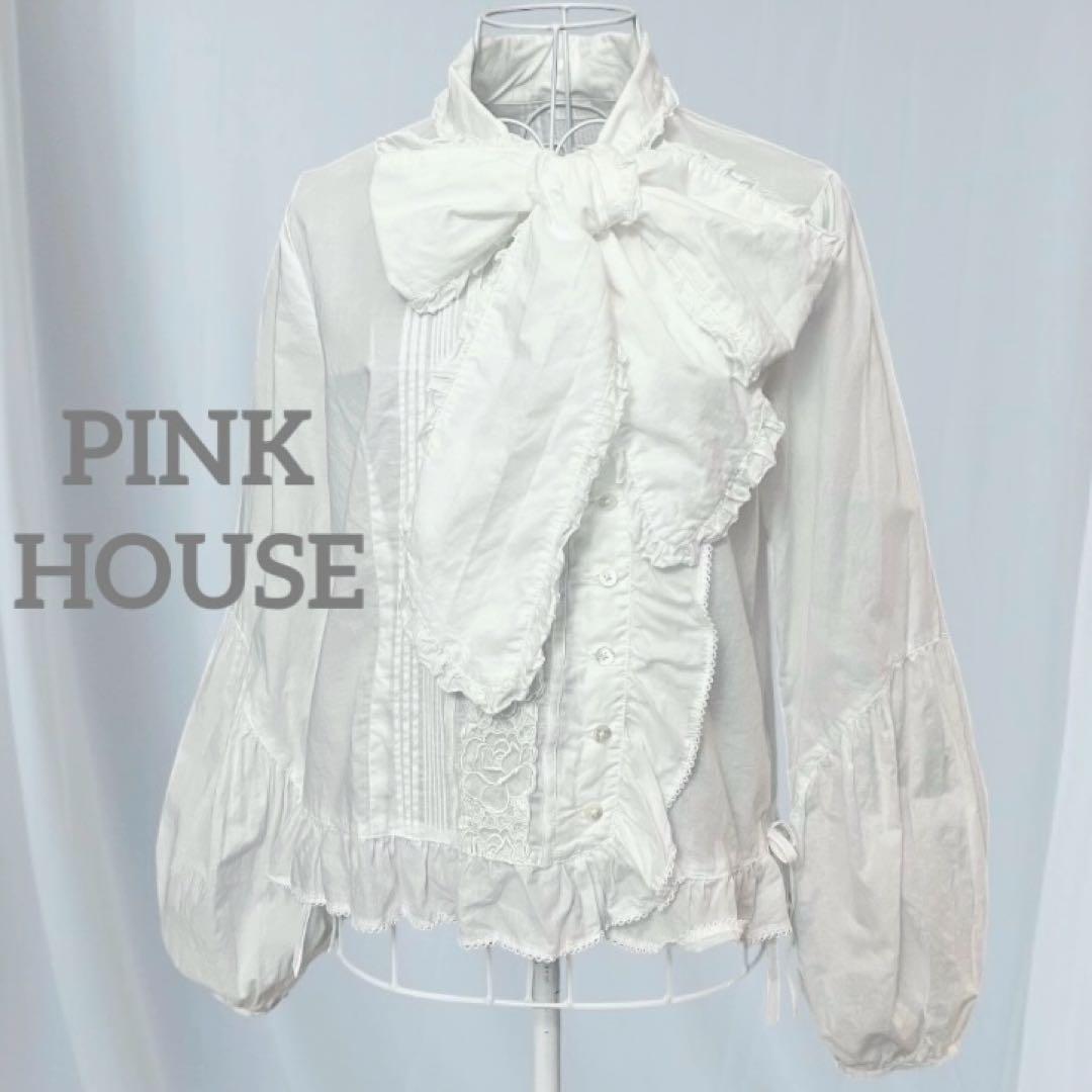PINK HOUSE ピンクハウス フリル リボン ボウタイブラウス