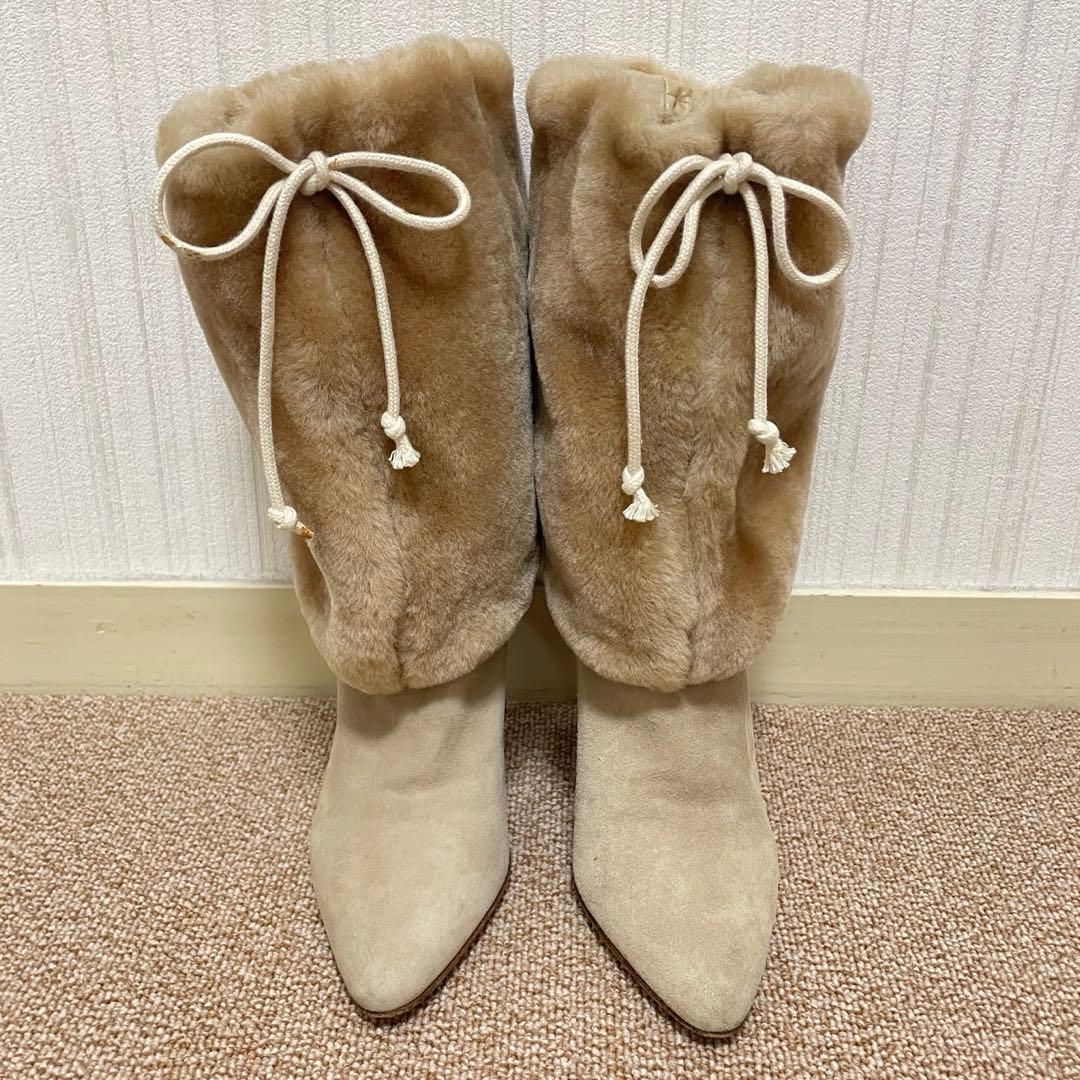 レア　ヘルムートラング　ボア　レザー　スエード　ショートブーツ　ピンヒール