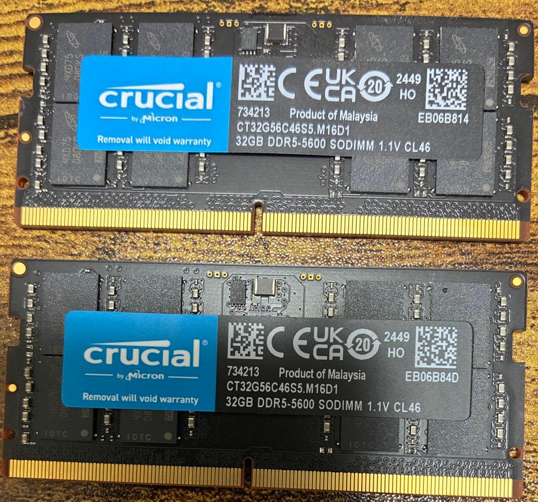 Crucial 32GB DDR5 5600MHz SODIMM×2枚