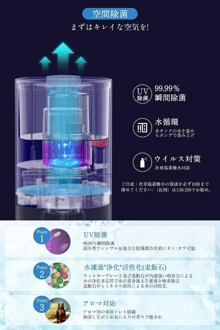 超音波式タワー加湿器 8L 大容量