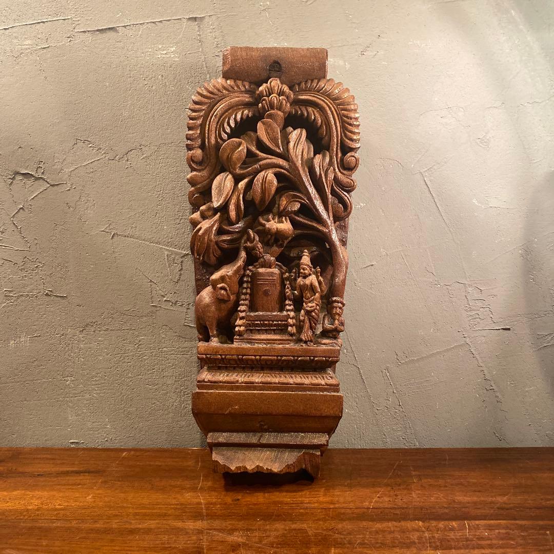 木彫壁掛けプラーク ヒンドゥー教 シヴァ神 置物 寺院 柱 レリーフ