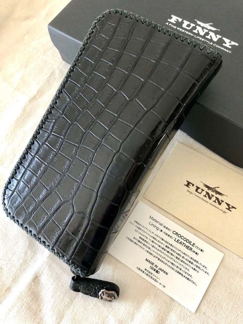 美品　FUNNY スタリオン　ポロサスクロコ長財布　黒　ラウンドファスナー