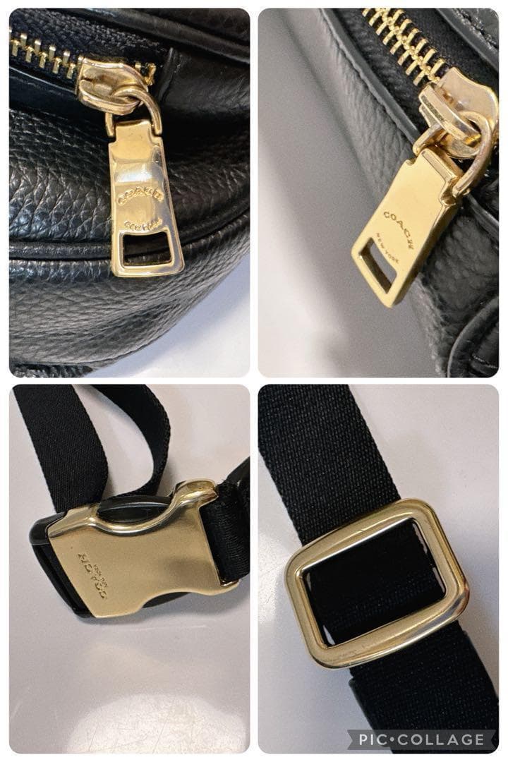 極美品　コーチ　ウエストポーチ　ボディバッグ　ネイビー　ペプルドレザー　6488