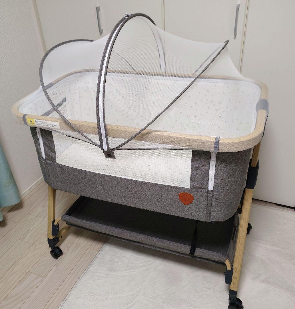 【最終値下げ】HZDMJ キャスター付 ベビーベッド 折りたたみ グレー